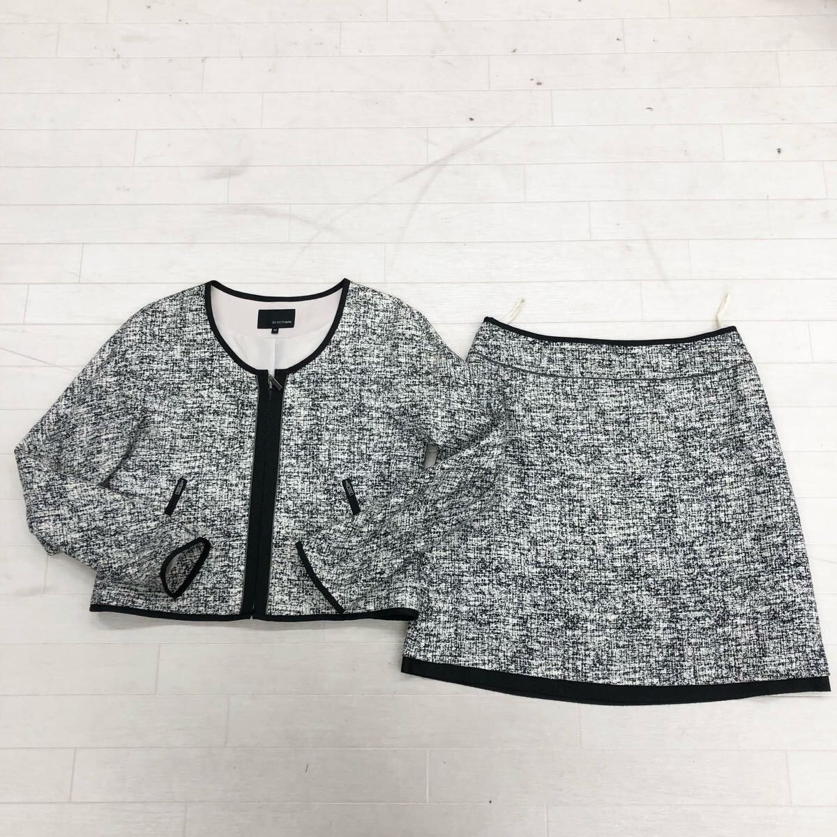 1721〓 セットアップ 22 OCTOBRE ヴァンドゥ-オクトーブル ノーカラージップジャケット 台形スカート レディース サイズ40 フォーマル拍卖