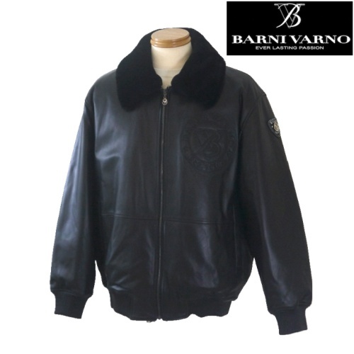 【秋冬SALE】 バーニヴァーノ/BARNIVARNO 刺繍レザーブルゾン 106-黒 LLサイズ拍卖