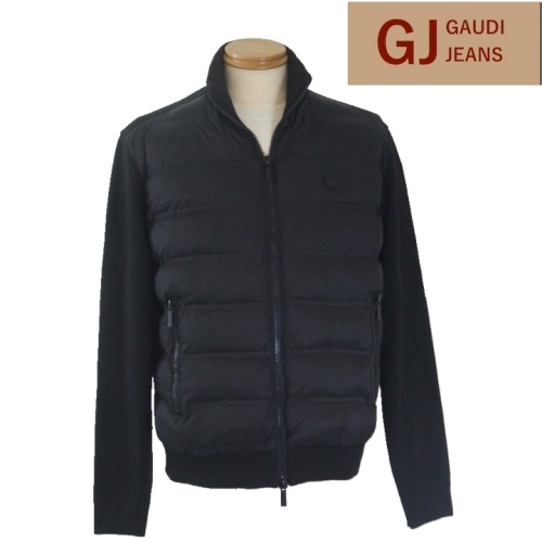 【秋冬SALE】ガウディ/GAUDI 前ダウンニットブルゾン XLサイズ 019-黒拍卖