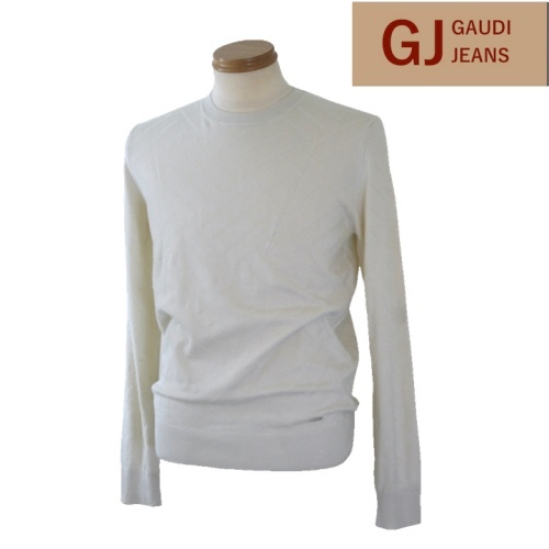 【SALE】ガウディ/GAUDI 織柄ニット 46/Mサイズ 004-ベージュ系拍卖