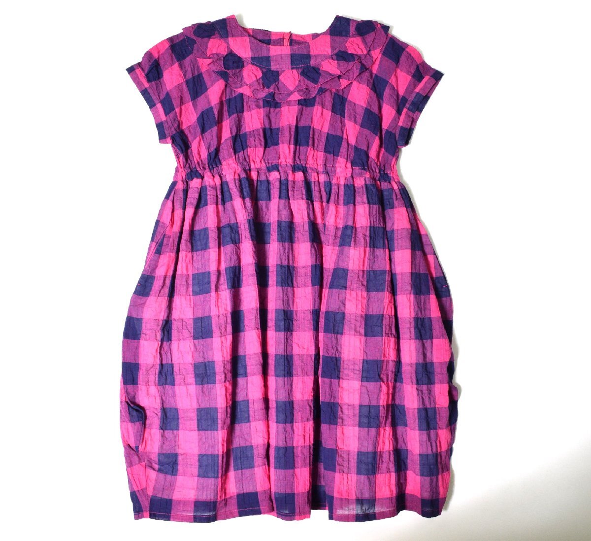 5000-XX00423★ハッカ キッズ hakka kids★未使用 美品 ピンク×黒チェックワンピース 130 半袖 サマードレス拍卖