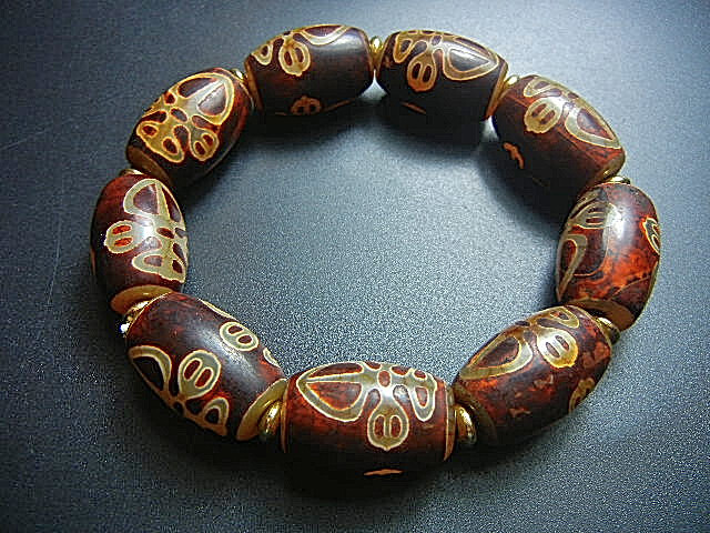 ★西蔵天珠数珠★JFV3435 朱砂龍紋 金剛杵天珠 数珠 14*22mm超勧め拍卖