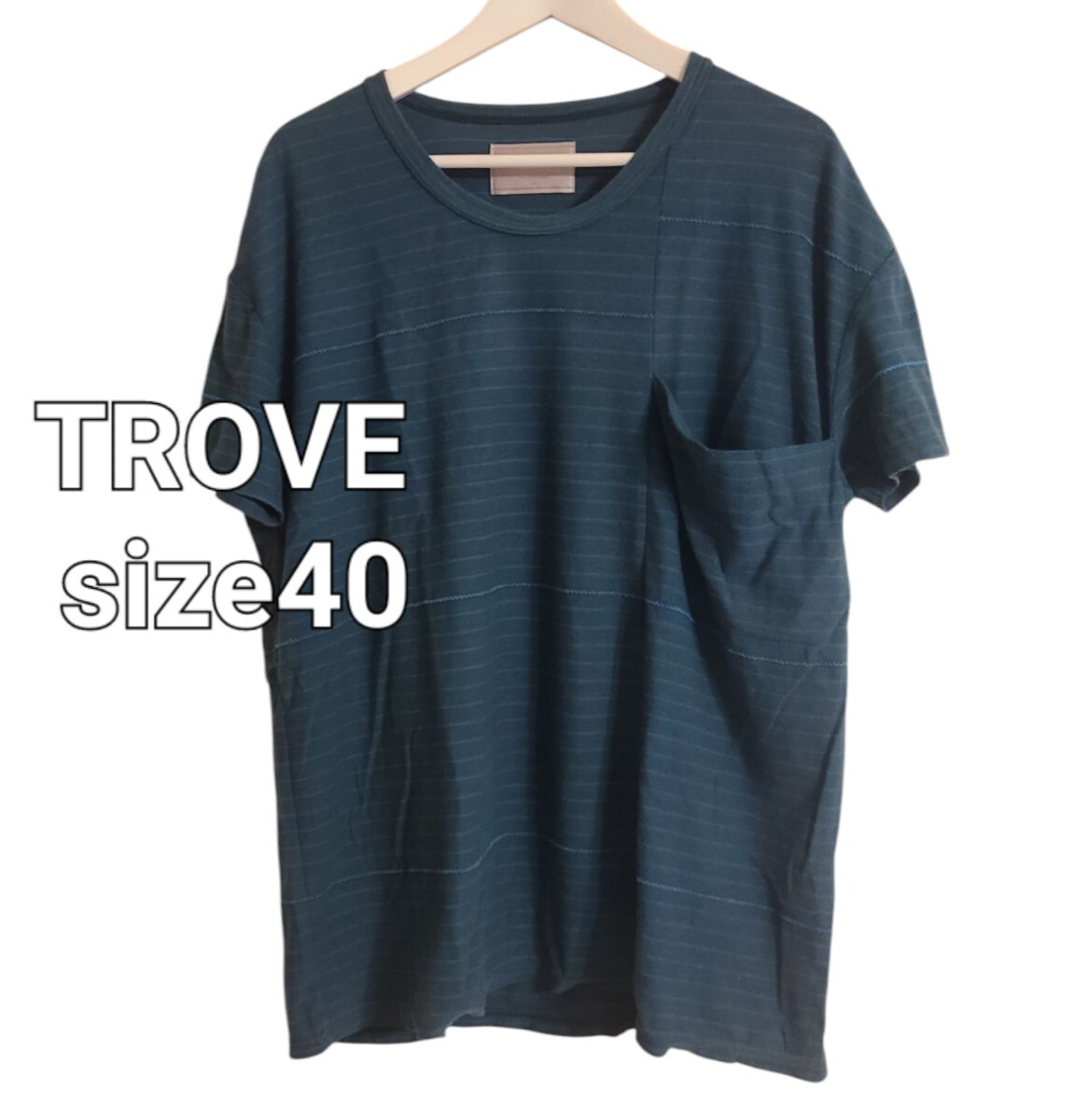 TROVE トローブピンボーダー胸ポケットTシャツColor グリーン系サイズ40 (L)日本製拍卖