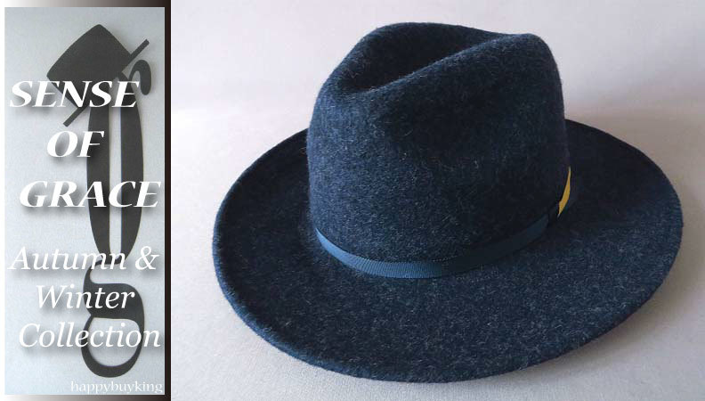 graceグレース★ロングブリムフェルトウール中折れハット【紺】新品 定価¥5300 サイズ調節可能 男女兼用 つば広 ジャクソン拍卖