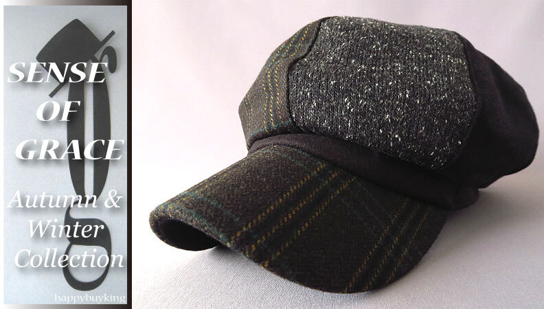 grace 大きいサイズ★パッチワークツイードアップルキャスケット【黒/XL】新品 サイズ調節可能 男女兼用 UV99%CUT クラシック トラッド拍卖