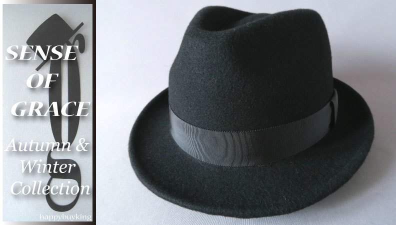 graceグレース★2025フェルトウール中折れハット【黒】新品 サイズ調節可能 男女兼用 クラシック センスオブグレース拍卖