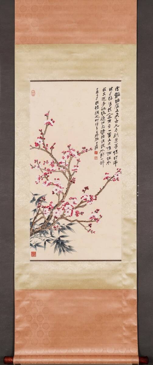 中国書画 掛け軸 中国・近現代 張大千書「桃花図立軸」書道巻物 真筆逸品 肉筆保証 唐物 古画 LOT-N3008拍卖