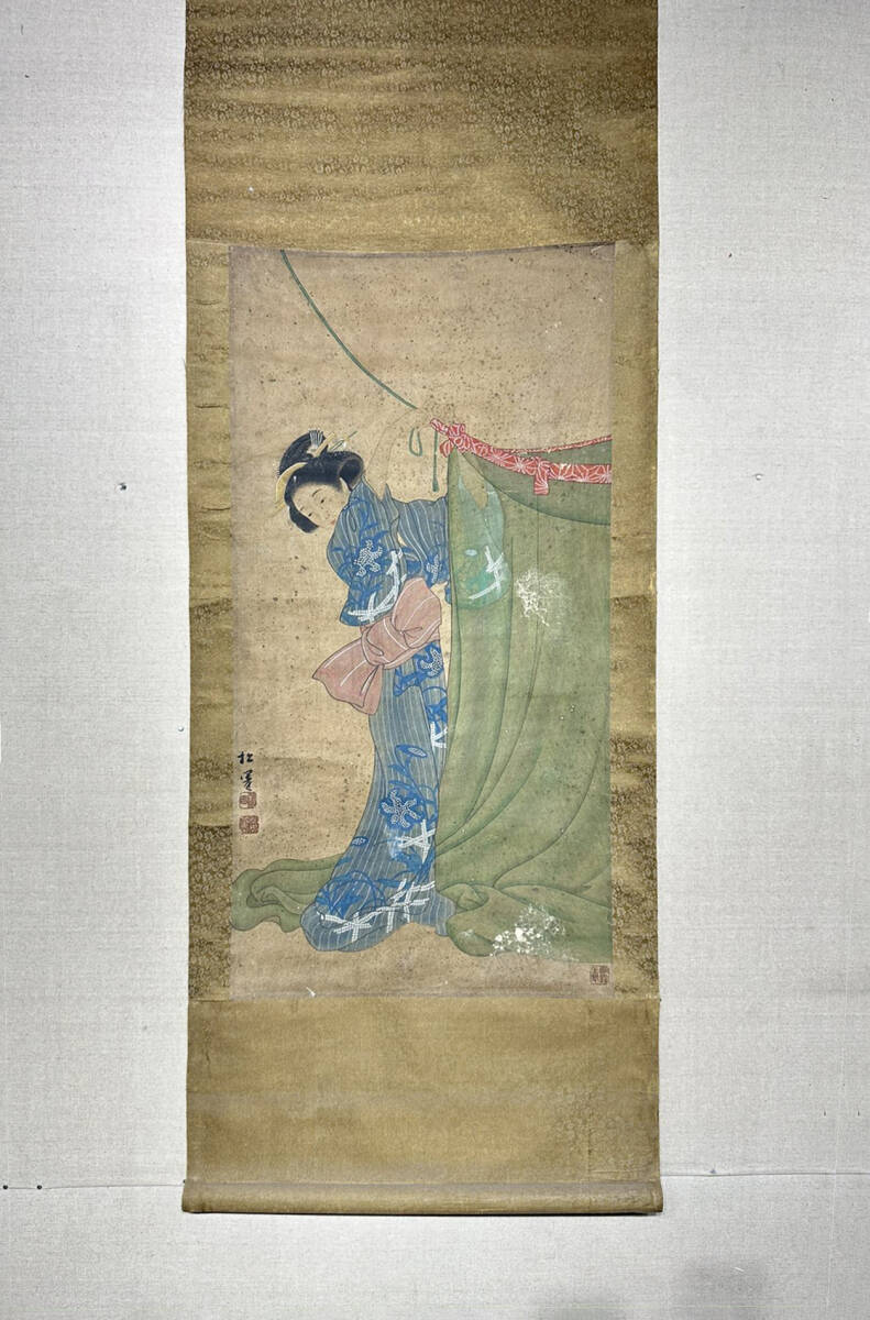 日本還流 掛け軸「日本女人」紙本立軸 書道巻物 真筆逸品 肉筆保証 唐物 古画 LOT-YP23 拍卖