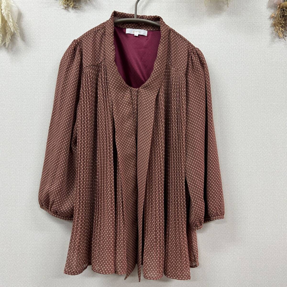 【grove】 長袖ブラウス シフォンブラウス プリーツ フェミニン (L)拍卖