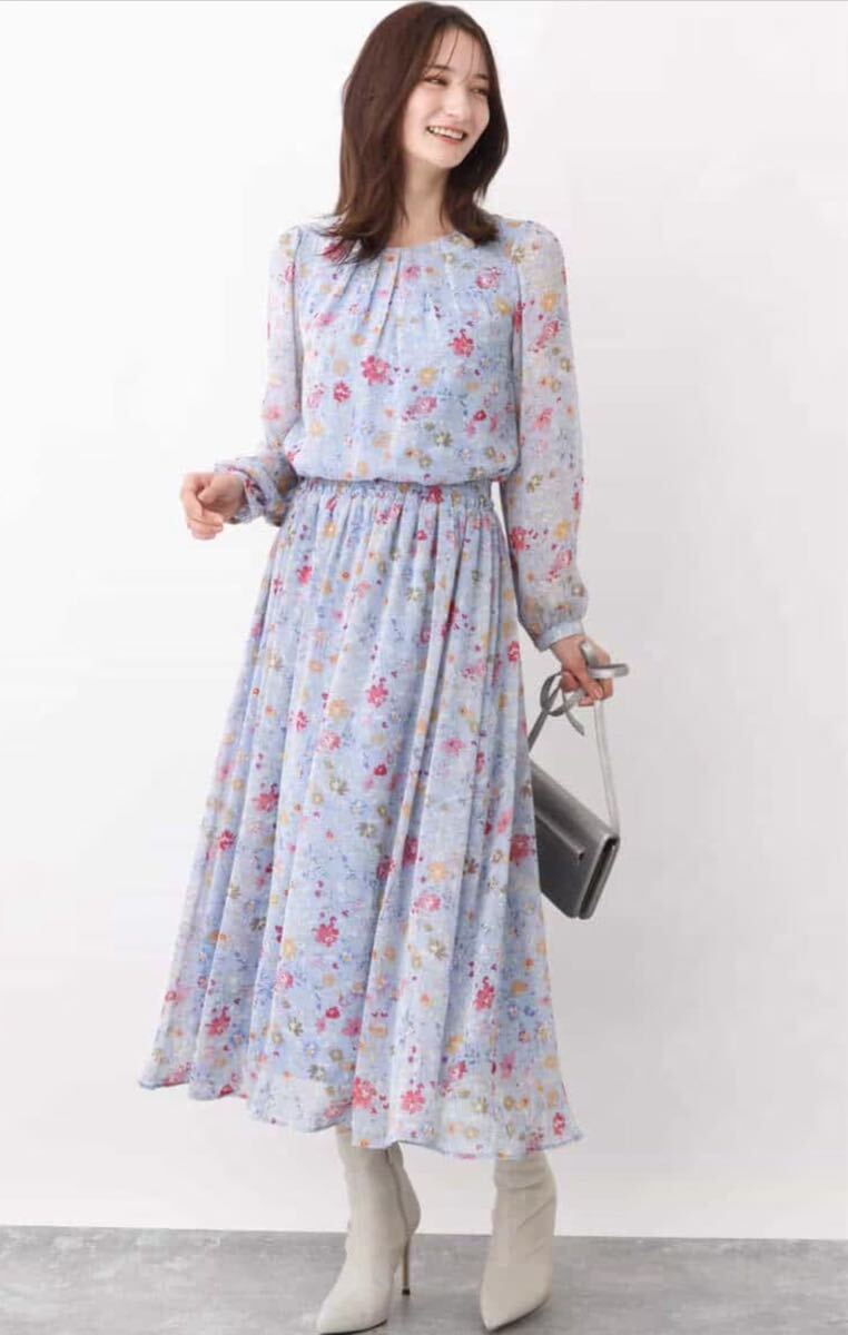 新品未使用タグ付き【定価3万800円】MKミッシェルクラン ワンピース風スーツ 花柄ブラウスとロングスカート 長袖 セットアップスーツ 拍卖