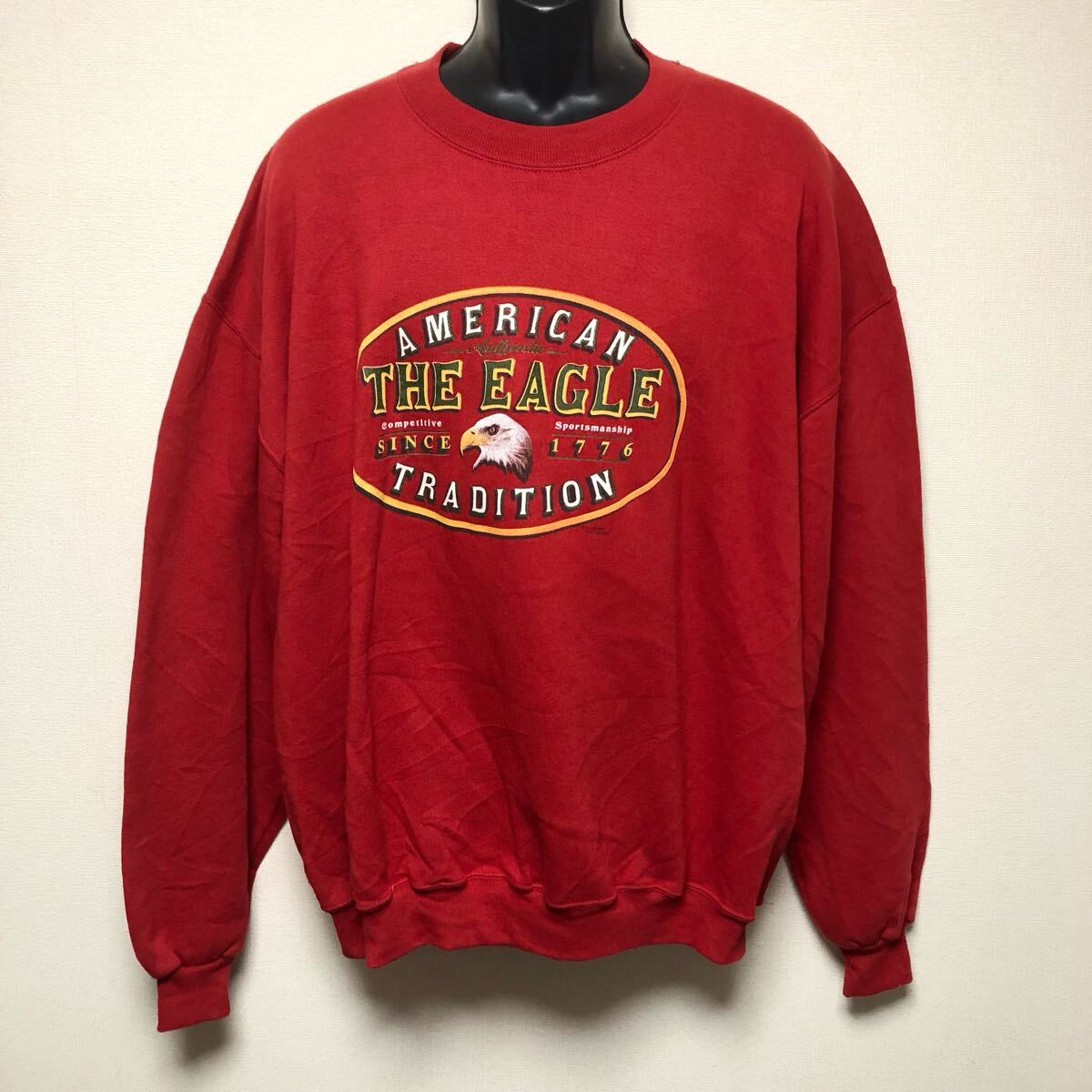 90's /JERZEES /ジャージーズ メンズXL 長袖 スウェット プリント トレーナー 裏起毛 AMERICAN TRADITION THE EAGLE アメカジ USA古着拍卖