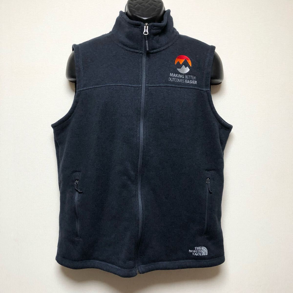 THE NORTH FACE /ノースフェイス /メンズL ネイビー フリースベスト ハイネック ジップアップ ロゴ刺繍 アウトドア 古着拍卖