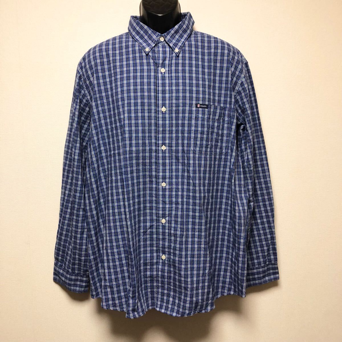 90's /CHAPS◇EASY CARE チャップス メンズXXL 長袖シャツ ボタンダウンシャツ チェックシャツ トップス 胸ポケ アメカジ ビンテージ古着拍卖