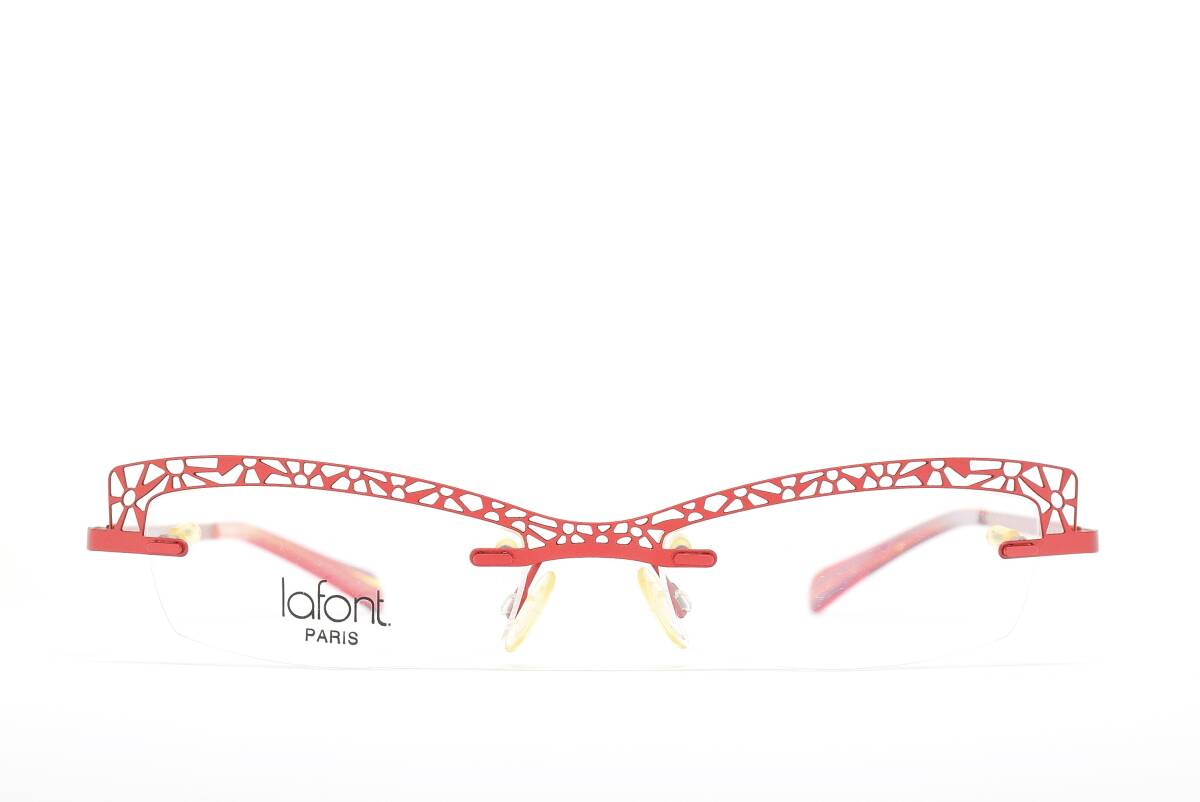 デッドストック lafont PARIS RITA 126 52-18 リムレス メガネ サングラス フレーム フランス製 レッド ツーポイント 拍卖