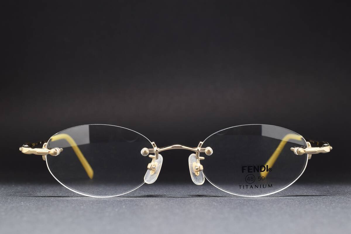 デッドストック FENDI FE-5036 48-19 リムレス チタン製 オーバル メガネ サングラス フレーム ゴールド 日本製 ふちなし ヴィンテージ拍卖