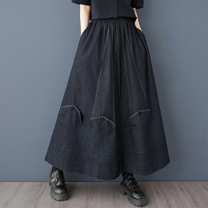 「同梱1万円送料無料」*2025春新作レディース*カジュアル*おしゃれ*デニム**ゆったり大きいサイズロングフレアスカート 黒拍卖
