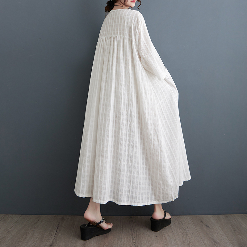 「同梱1万円送料無料」2025春新作*ゆったり大きいサイズ*ナチュラル*綿麻*レディース**長袖マキシロングワンピース*F白拍卖