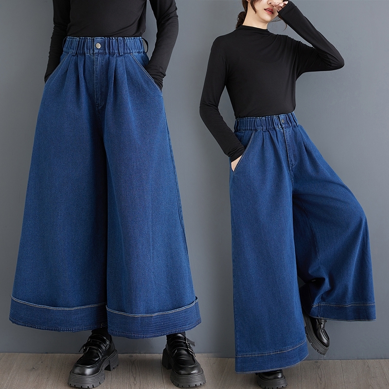 「同梱1万円送料無料」2025春新作*カジュアル*ゆったりサイズ*レディース*着やせ*デニムワイドパンツ*ブルー拍卖