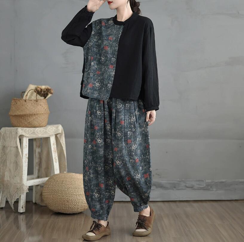 「同梱1万円送料無料」和柄のセットアップコットン風TOPSとゆったりぽってりパンツの2点セット★新品 ★大きいサイズ★ゆったりかわいい拍卖