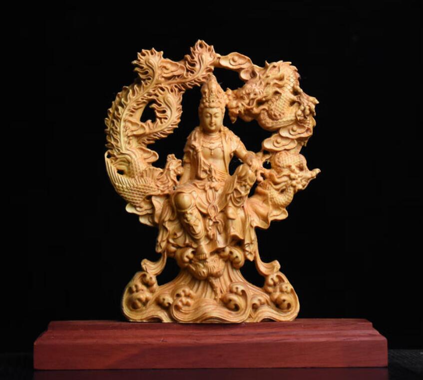 「同梱1万円送料無料」仏教美術 観音菩薩 縁起物 木彫彫刻 龍鳳呈祥観音 仏像 置物 彫刻工芸品拍卖