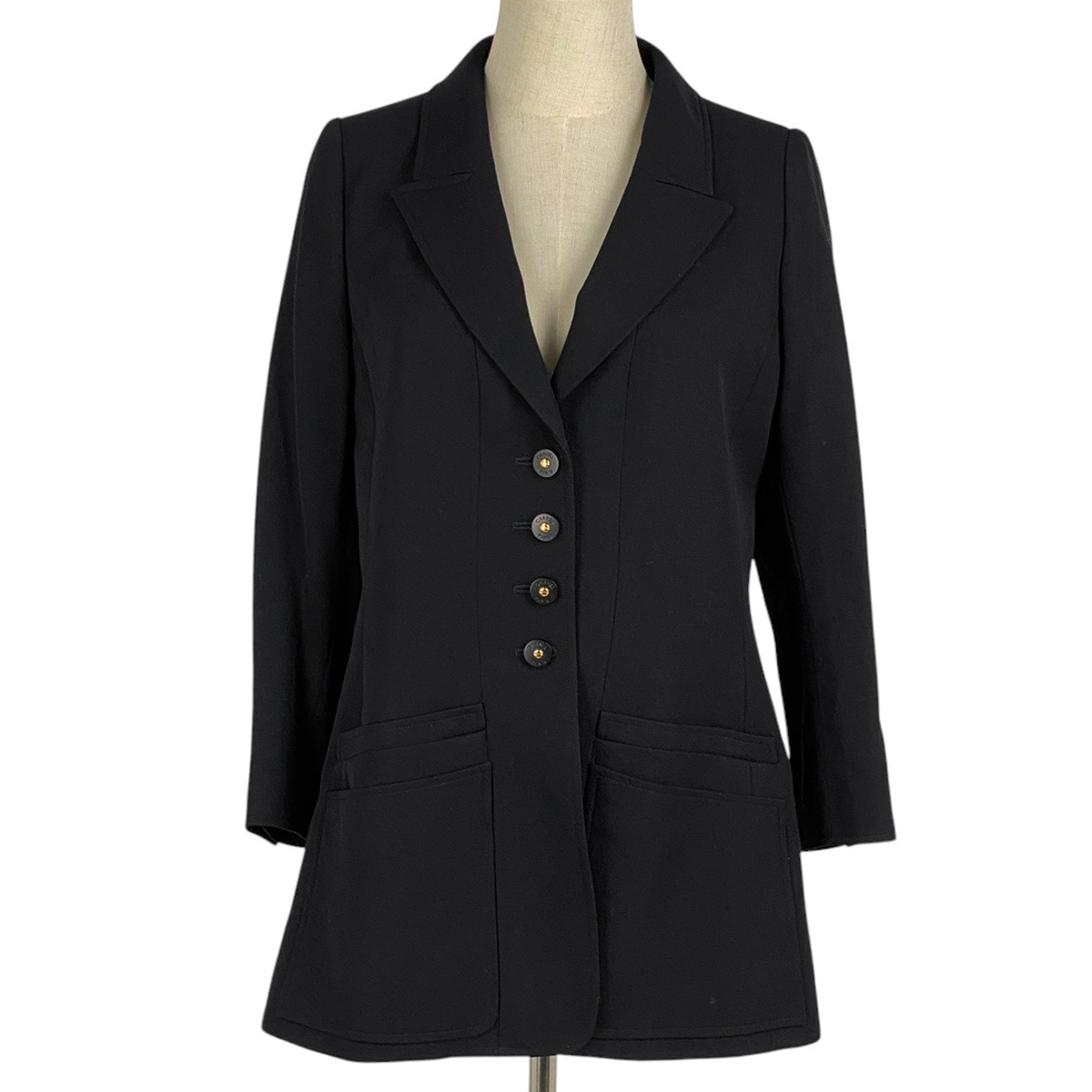 シャネル CHANEL ロゴボタン ジャケット 97P アウター テーラードジャケット ウール ブラック レディース 【中古】拍卖