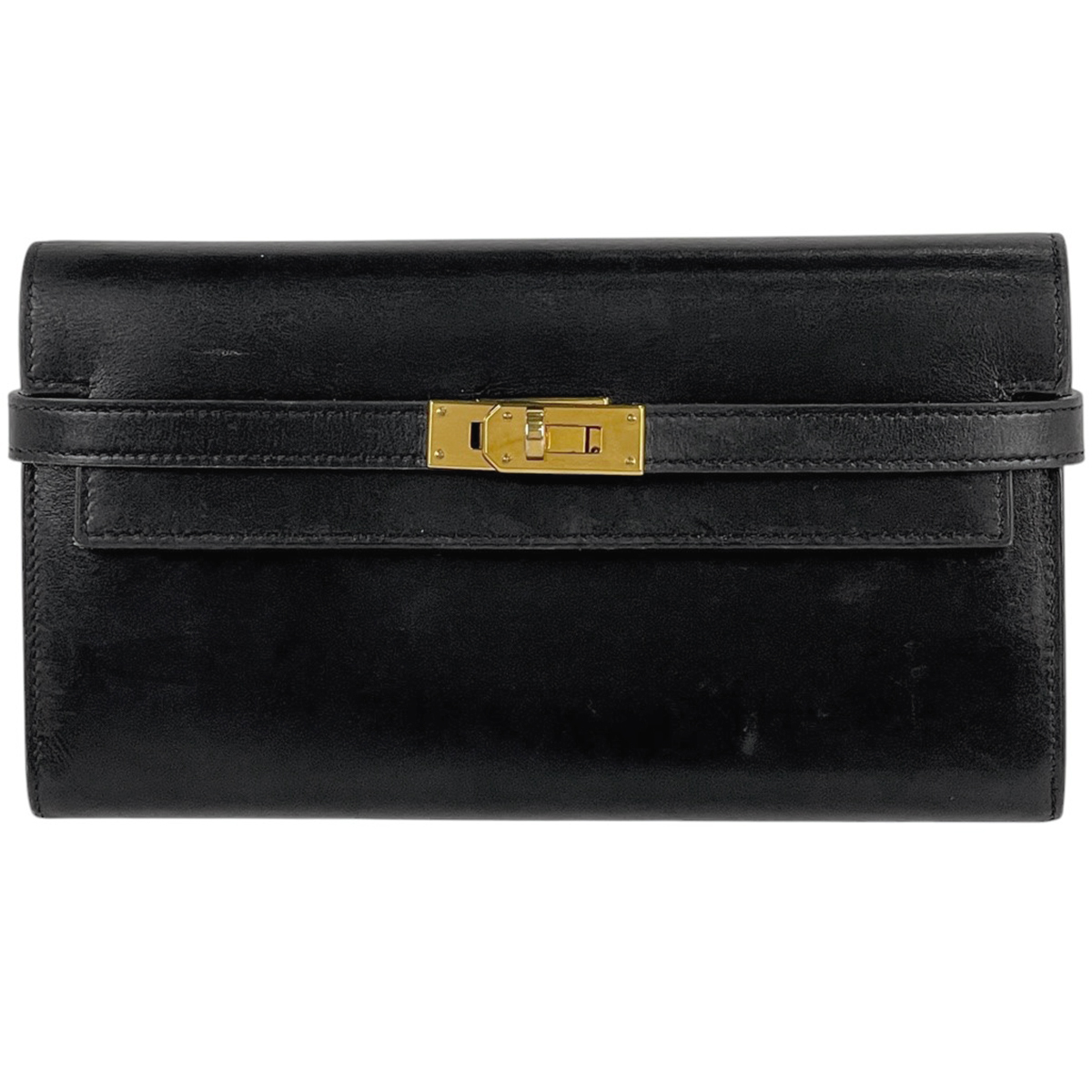 【在庫一掃】 エルメス ケリーウォレット ロング 札入れ 小銭入れ 二つ折り 長財布 レザー ブラック C 【中古】拍卖