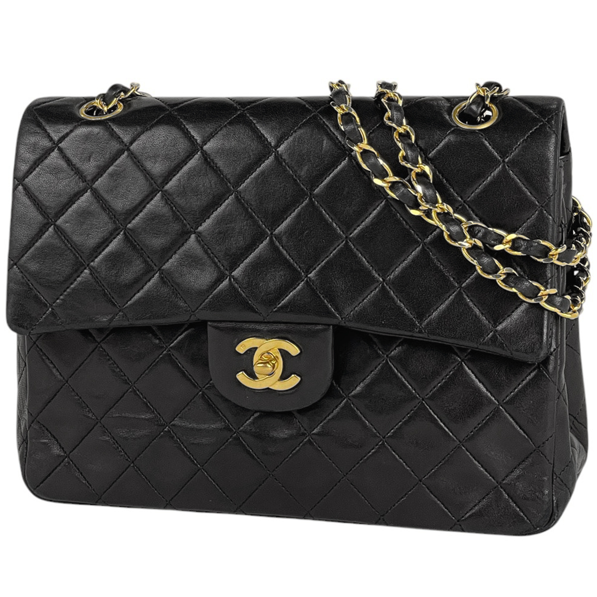 【在庫一掃】 シャネル マトラッセ Wフラップ チェーン ショルダーバッグ ココマーク ショルダーバッグ レザー ブラック 【中古】拍卖