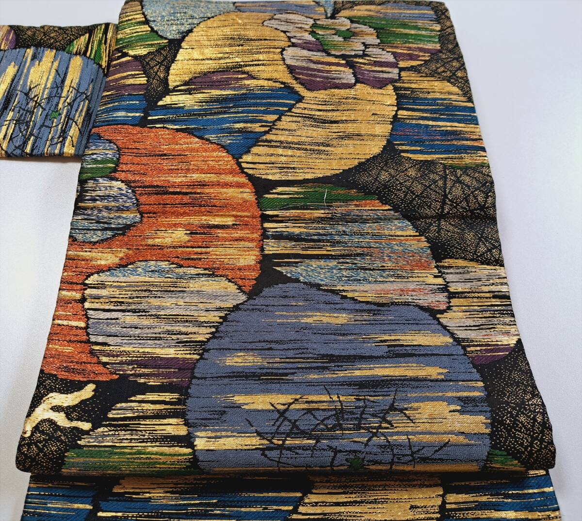 ■着物の越田■幅30.5長さ341.5 正絹 アンティーク 名古屋帯 名古屋仕立て 花 金糸 個性的 お太鼓柄 ■ひ11J08拍卖