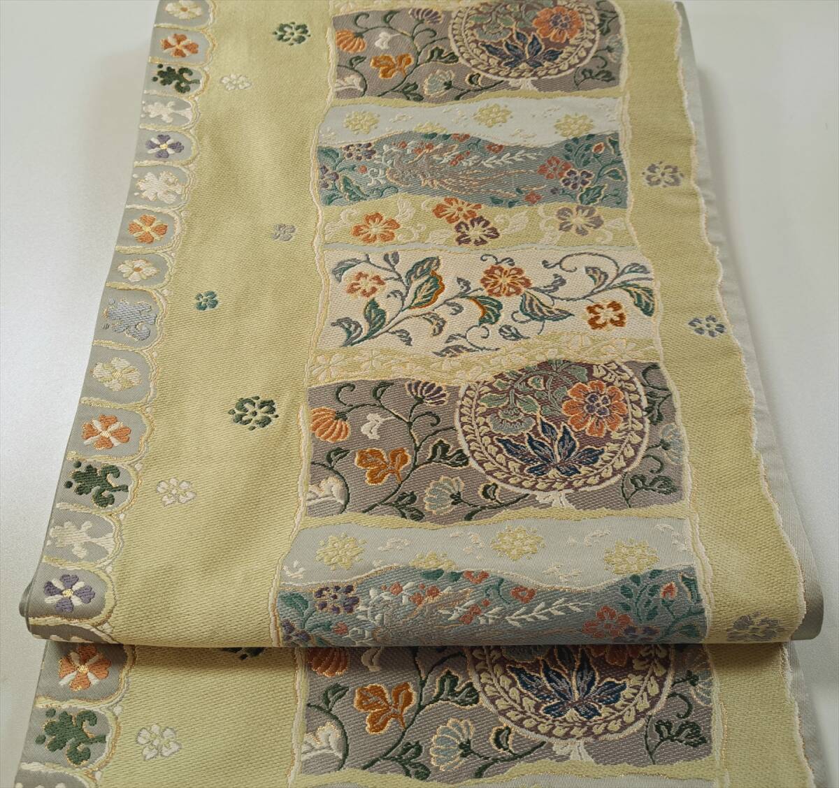 即決■着物の越田■幅30.5長さ472(長尺) 正絹 袋帯 鳳凰 花唐草 上品 金糸有 六通 D◇ひ13J11拍卖