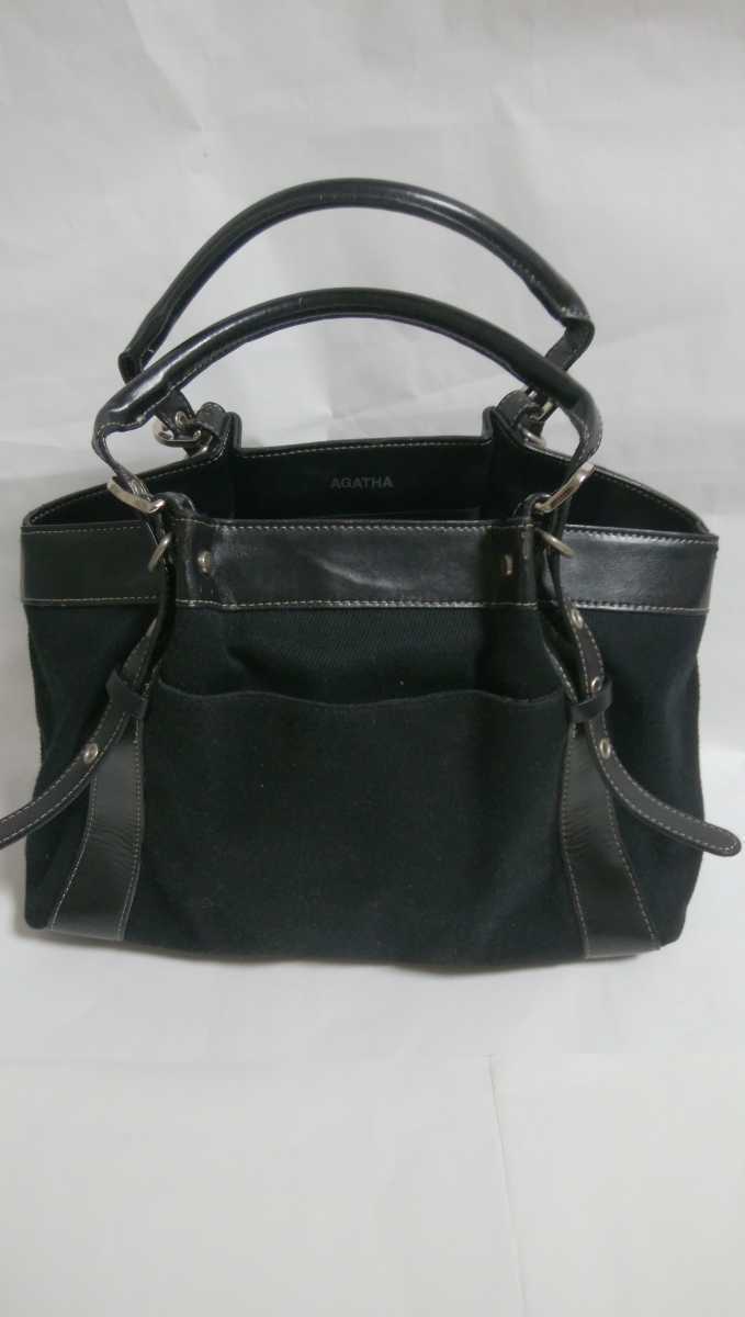 再値下げ!中古品!カバン AGTHAのバッグ ハンドバッグ トートバッグ オシャレ ビジネスバッグ 黒布地 約23×33マチ13拍卖