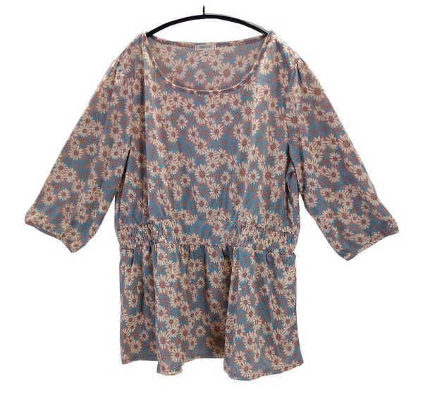 SS0449-2◆ 新品 チュニック 花柄プリント 7分袖丈 ストレッチ 可愛い お洒落 3Lサイズ ピンクベージュ 送料 350円拍卖