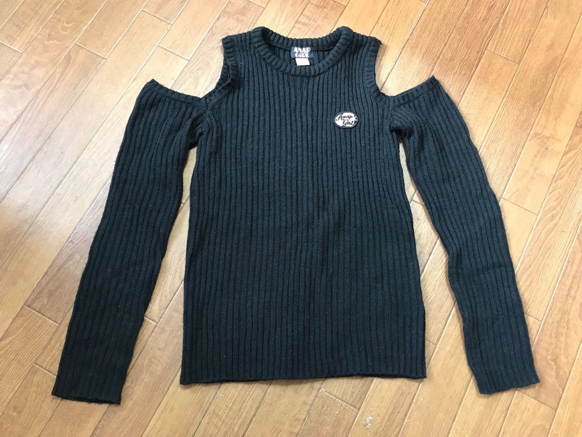 ANAPGIRLアナップ ★肩出し黒セーター★M160165拍卖