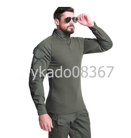 P2275: ★人気商品★ジッパー 長袖 タクティカル シャツ メンズ リップストップ コットン コンバット シャツ拍卖