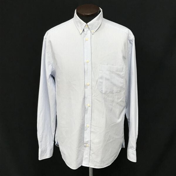 H&M ストライプ柄 長袖ドレスシャツ Yシャツ メンズM ライトブルー 管理NO. 6-00拍卖