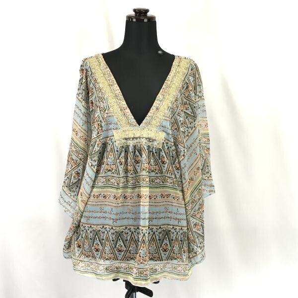 NICOLE★七分袖/シースルーシャツ【Women's size-M/マルチカラー/総柄】Tops/Shirts◆BH226拍卖