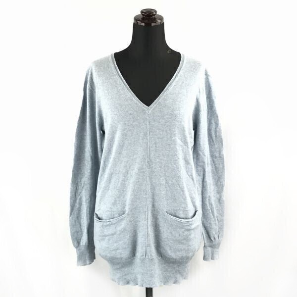 送料込★ユナイテッドアローズ★麻/リネン混/Vネック/チュニックセーター【L/水色】両サイドポケット/GREEN LABEL RELAXING◆BC468L拍卖