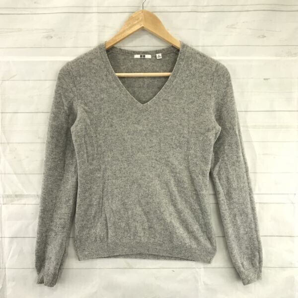 UNIQLO★カシミヤ100%ニットセーター【M/グレー】Vネック/シンプル/無地/ユニクロ◆※家D/BA338拍卖