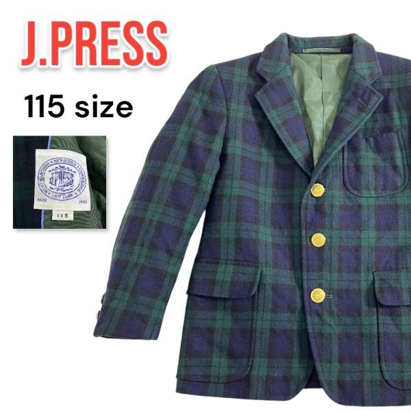 J.PRESS チェック テーラードジャケット 金ボタン ウール 春秋ブレザー キッズ 子供用 115サイズ 入学 卒園拍卖