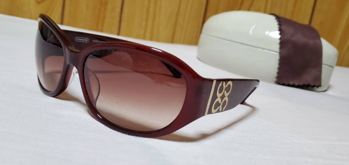 正規良 絶版 レア COACHコーチ シグネチャー エンブレムロゴ サングラス茶系 CCコントラストアイコン ブラウンレッド 付属品有 レディース拍卖