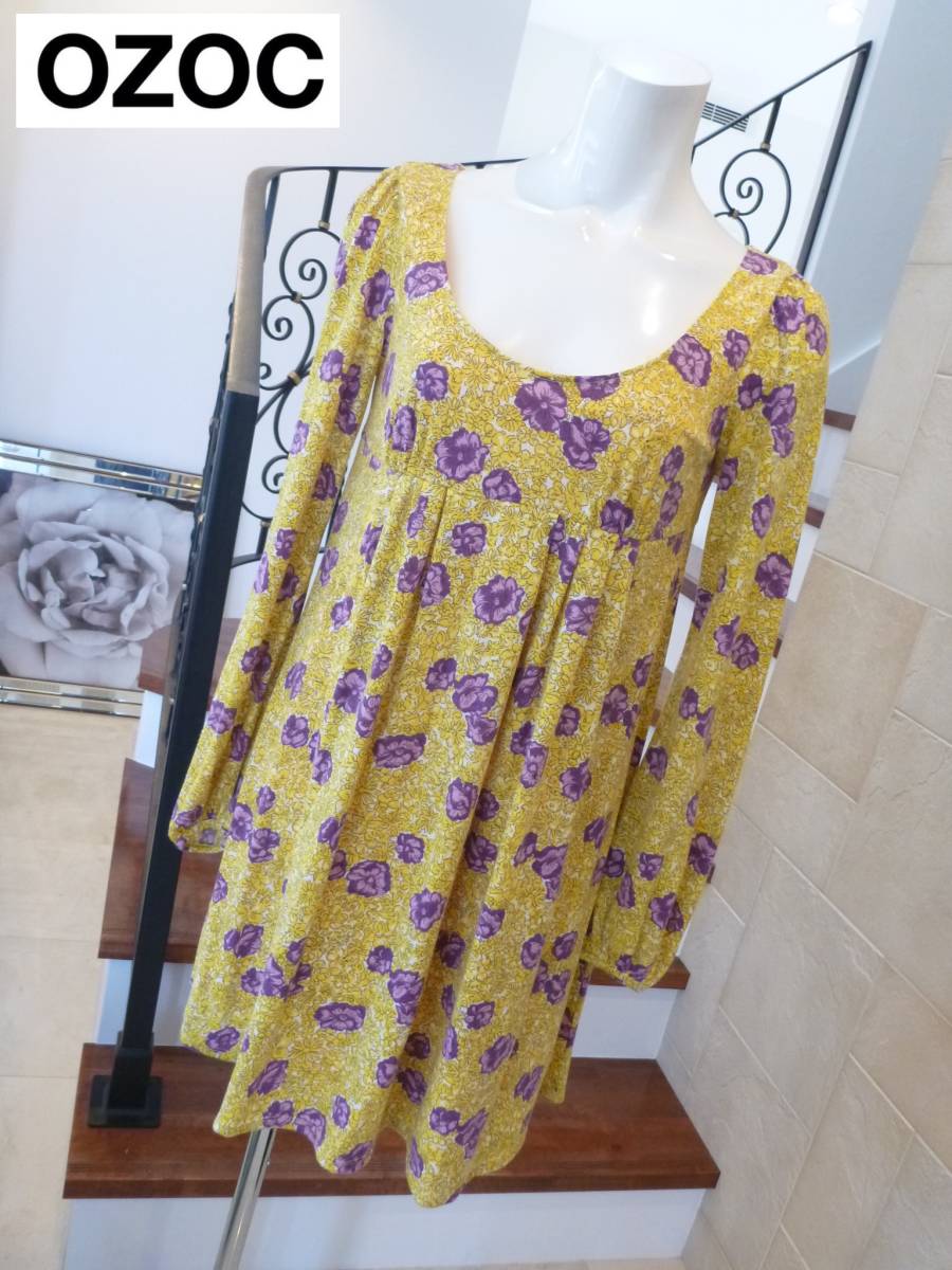 新品 OZOC オゾック★イエロー×パープル 花柄 ワンピース 38 M相当拍卖