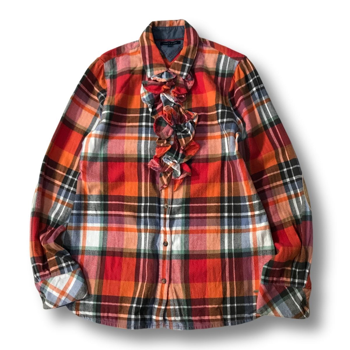 《良品◎》TOMMY HILFIGER トミーヒルフィガー★チェック*フリルデザインシャツ*レッド/バーミリオン*サイズ8(LA2391)◆S60拍卖