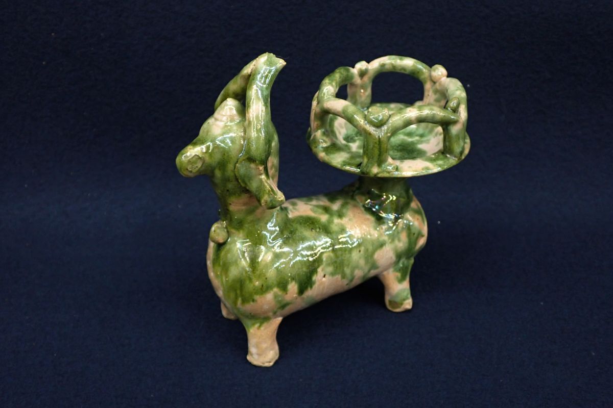 ◆中国古玩 緑釉四足獣燭台◆詳細不明/参考品/消費税0円拍卖