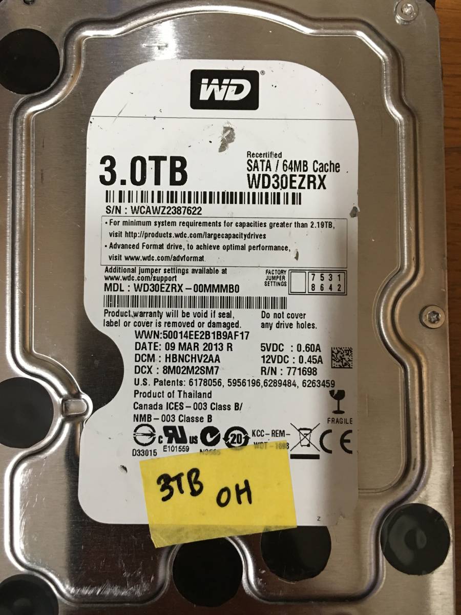 A16009)3.5インチ WDC WD30EZRX-00MMMB0 3000GB 7回0Hr 現状品 中古動作品拍卖