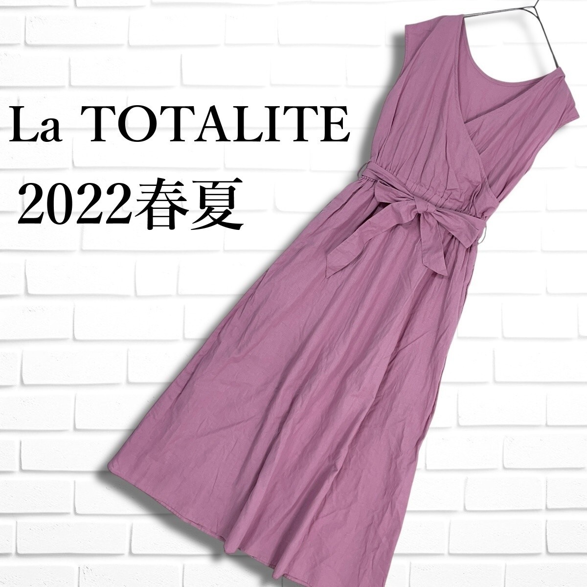 良品 22SS La TOTALITE ラ トータリテ リネン 麻 ブレンド カシュクール ノースリーブ マキシ ロング ワンピース レディース 36 3435C◎拍卖
