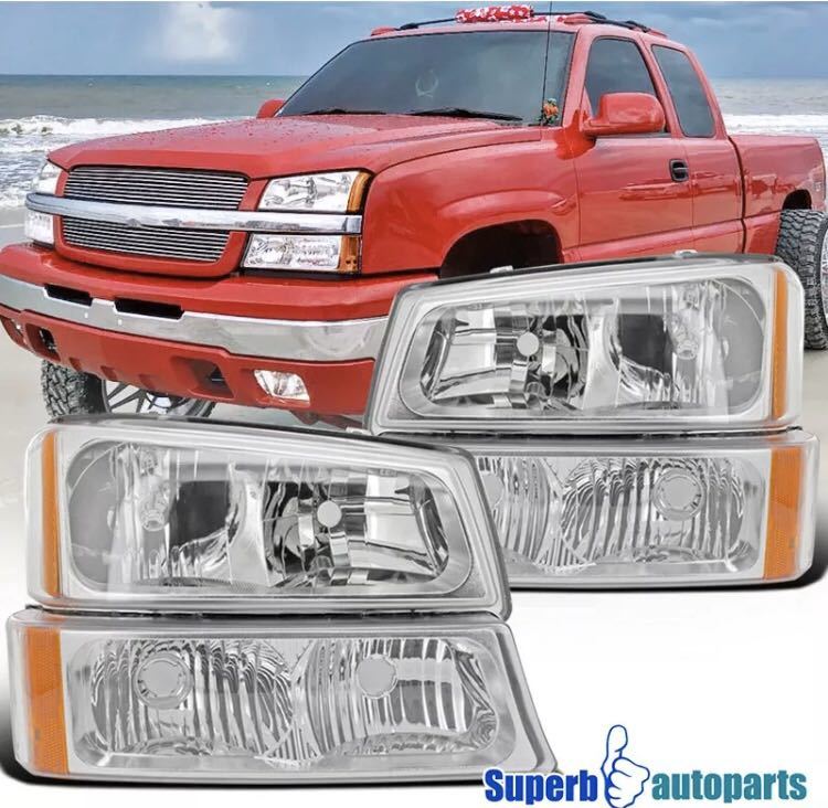 ■シボレー アバランチ シルバラード 03~07年 クローム ヘッドライト ヘッドランプ パークレンズ セット インナー クローム カスタム拍卖