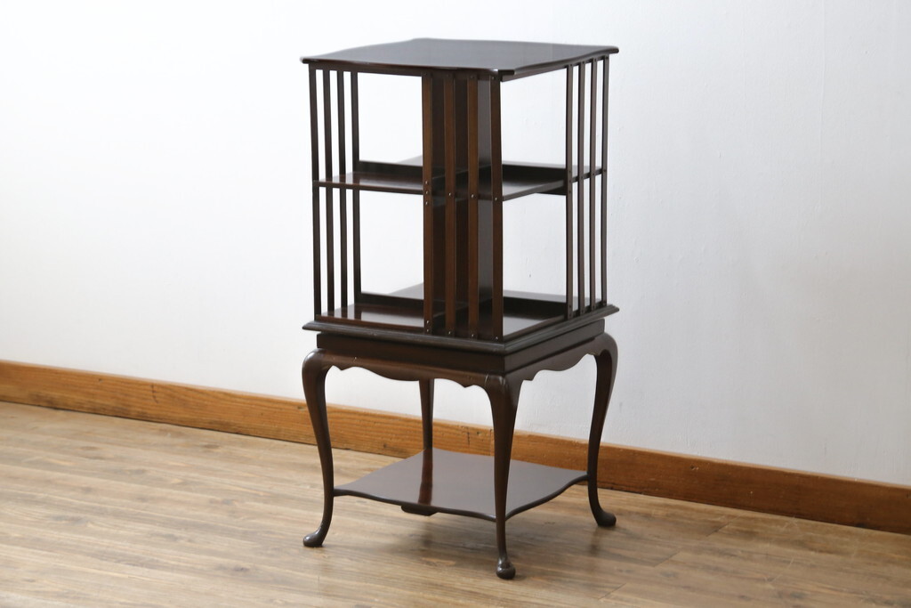 R-071470 イギリスアンティーク マホガニー材 猫脚が魅力のリボルビングブックシェルフ(本棚、書棚、英国)(R-071470)拍卖