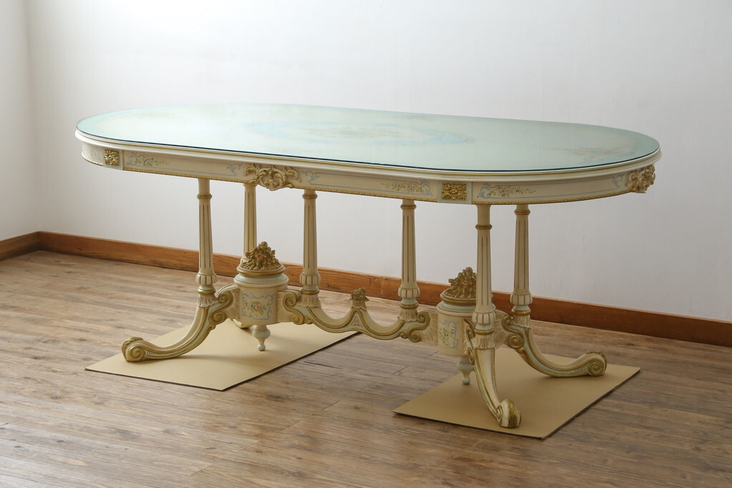 R-071414 中古 イタリア高級家具 Mario Colciago&Figli(マリオ・コルチャゴ) ロココ調 ダイニングテーブル(4人掛け,6人掛け,食卓)拍卖