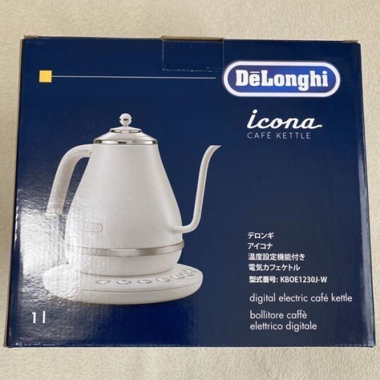 デロンギ DeLonghi 電気ケトル 1.0L アイコナ 新品 カフェ 温度設定機能/保温機能付き ホワイト KBOE1230J-W 未使用品拍卖