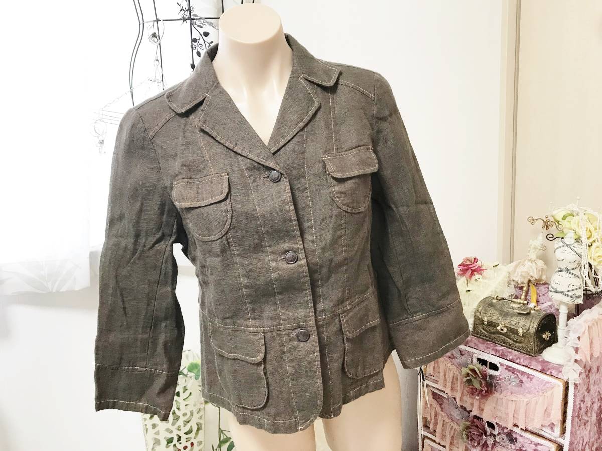 レディス42サイズ:ミッシェルモデロ【MichelleModello 三星ドレス】裏綿*リネン麻/ジャケット  定価:34,000+税拍卖