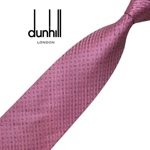 ★美品★dunhill★高級ネクタイ ピンク系 パターン柄 イタリア シルク ダンヒル USED プレス済み t1316拍卖